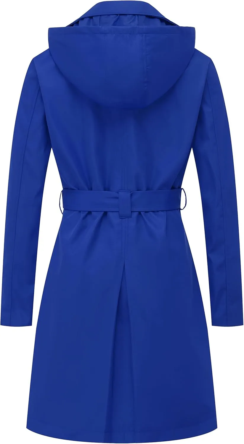 Chrisuno Women's Double Breasted Long Trench Coats Mid-Length Belted Overcoat Dress Jacket with Detachable Hood