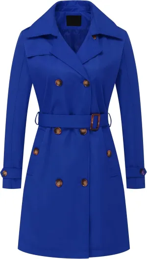 Chrisuno Women's Double Breasted Long Trench Coats Mid-Length Belted Overcoat Dress Jacket with Detachable Hood