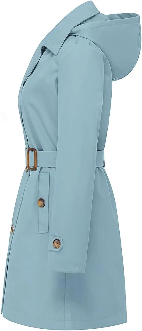 Chrisuno Women's Double Breasted Long Trench Coats Mid-Length Belted Overcoat Dress Jacket with Detachable Hood