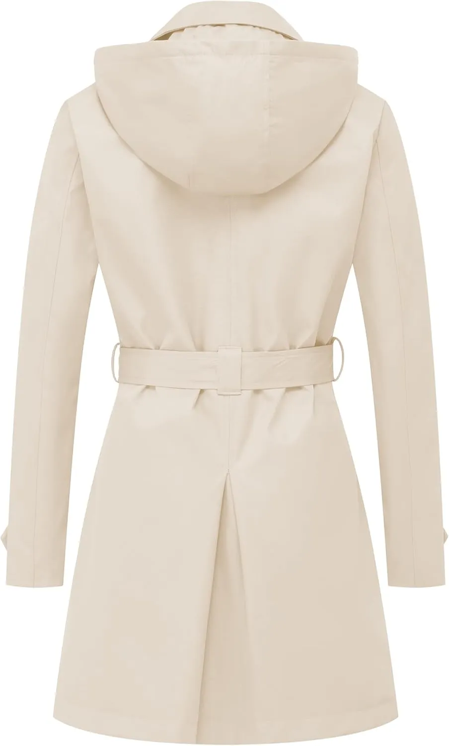 Chrisuno Women's Double Breasted Trench Coats Mid-Length Belted Overcoat Long Dress Jacket with Detachable Hood