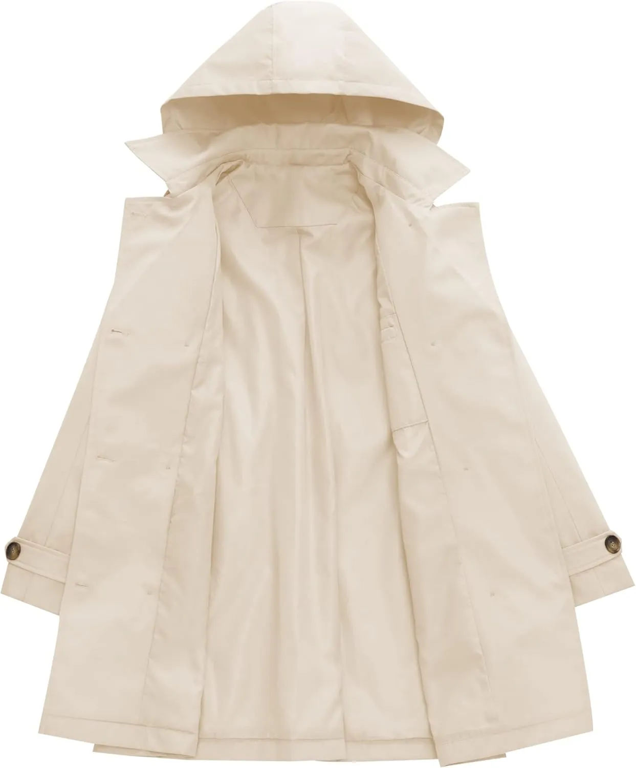 Chrisuno Women's Double Breasted Trench Coats Mid-Length Belted Overcoat Long Dress Jacket with Detachable Hood