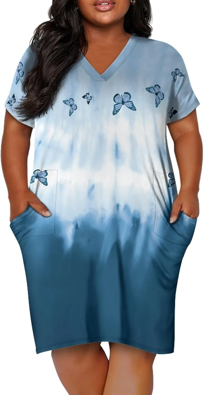 CLOHOMIN Short Sleeve Women Dresses for Party Shoping Club Oversized Dresses V Neck Midi Dress Size L-5XL
