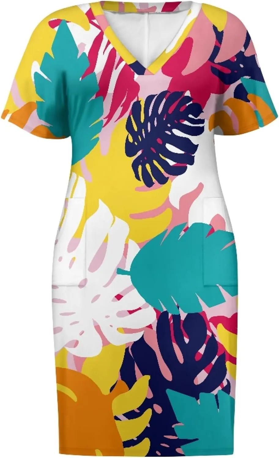 CLOHOMIN Short Sleeve Women Dresses for Party Shoping Club Oversized Dresses V Neck Midi Dress Size L-5XL
