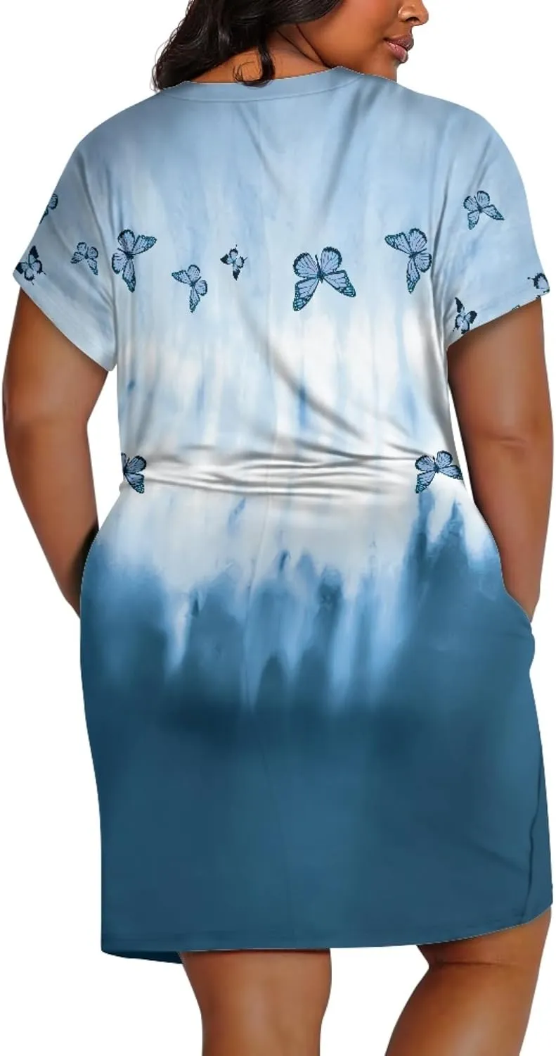 CLOHOMIN Short Sleeve Women Dresses for Party Shoping Club Oversized Dresses V Neck Midi Dress Size L-5XL