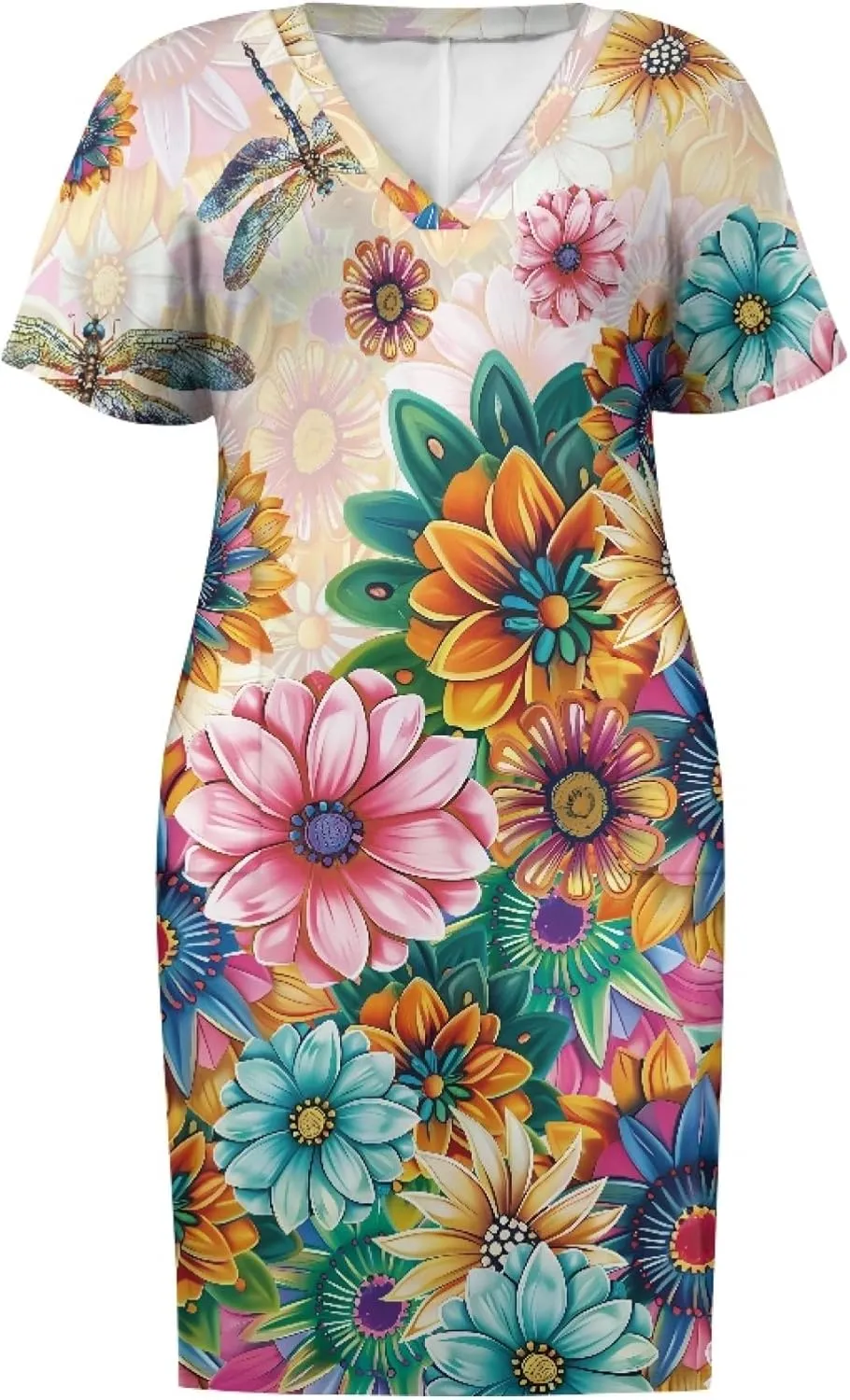 CLOHOMIN Short Sleeve Women Dresses for Party Shoping Club Oversized Dresses V Neck Midi Dress Size L-5XL