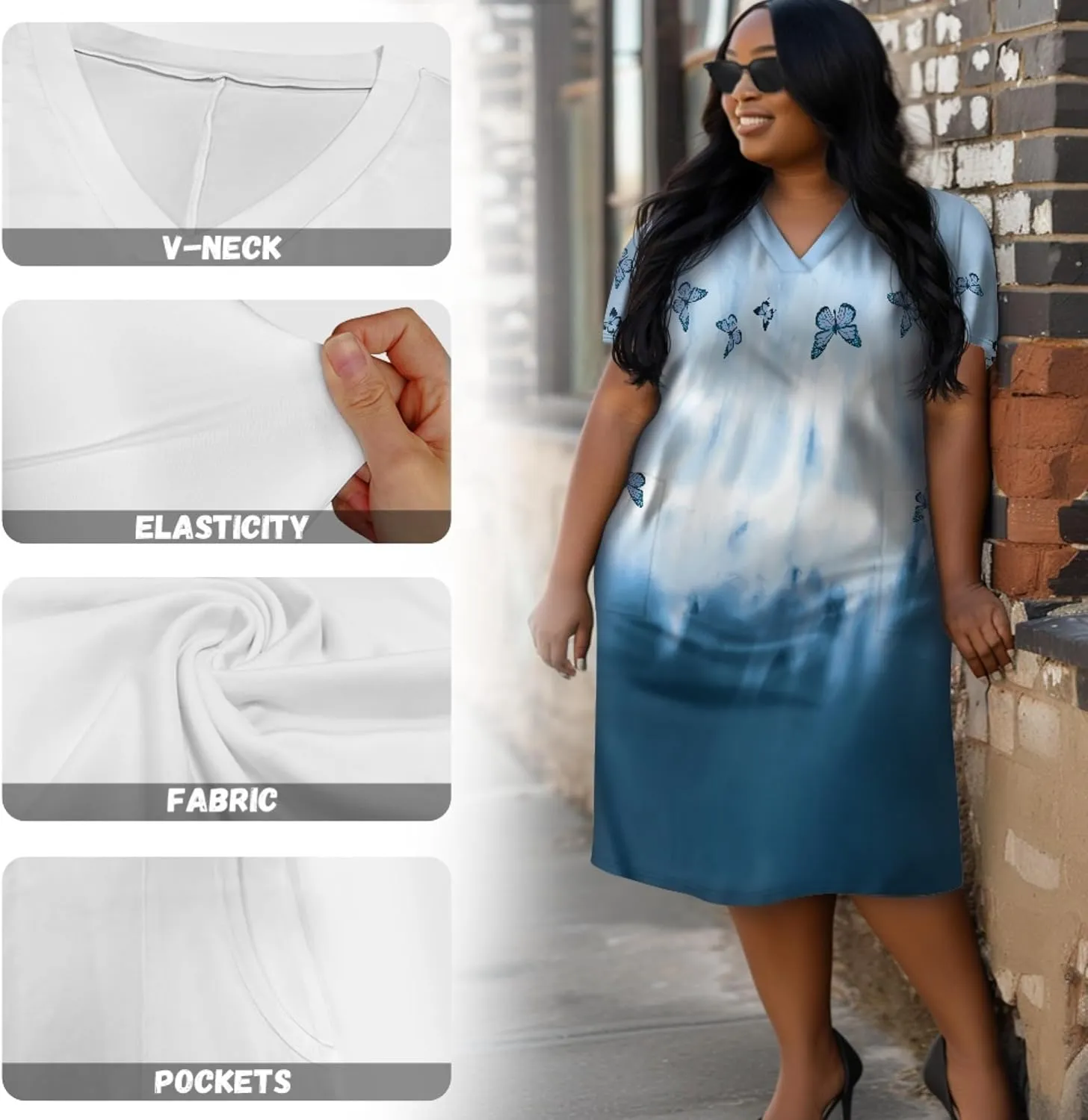 CLOHOMIN Short Sleeve Women Dresses for Party Shoping Club Oversized Dresses V Neck Midi Dress Size L-5XL