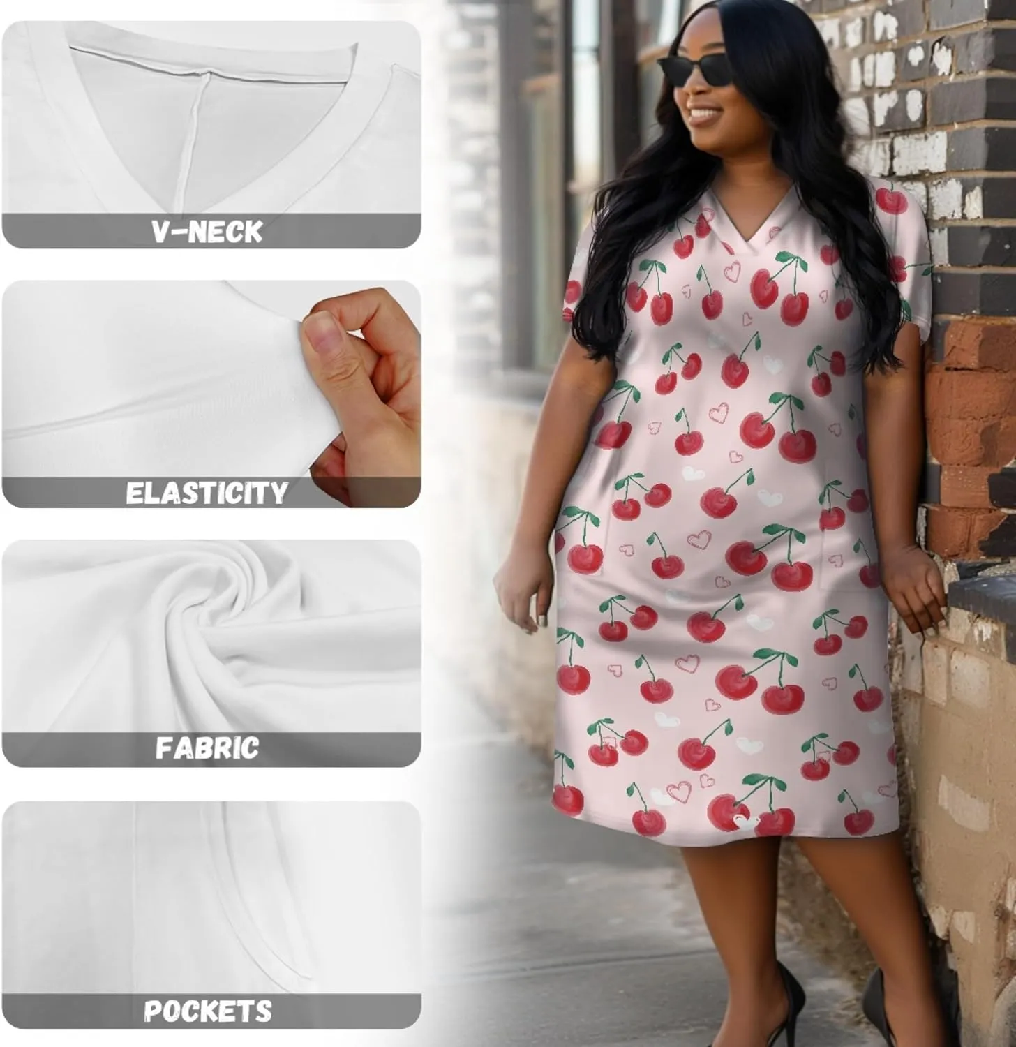 CLOHOMIN Short Sleeve Women Dresses for Party Shoping Club Oversized Dresses V Neck Midi Dress Size L-5XL