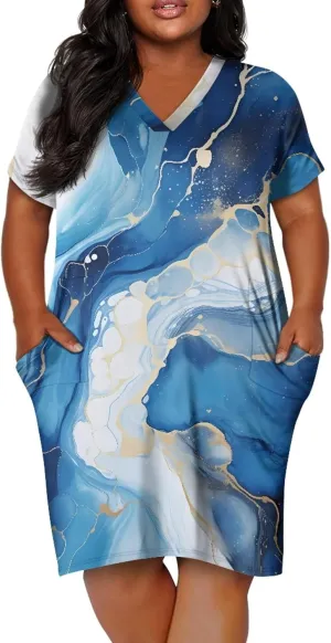 CLOHOMIN Women Short Sleeve Dresses Party Knee Length Dress Oversized Midi Dress Special Occasion Dresses with Pockets