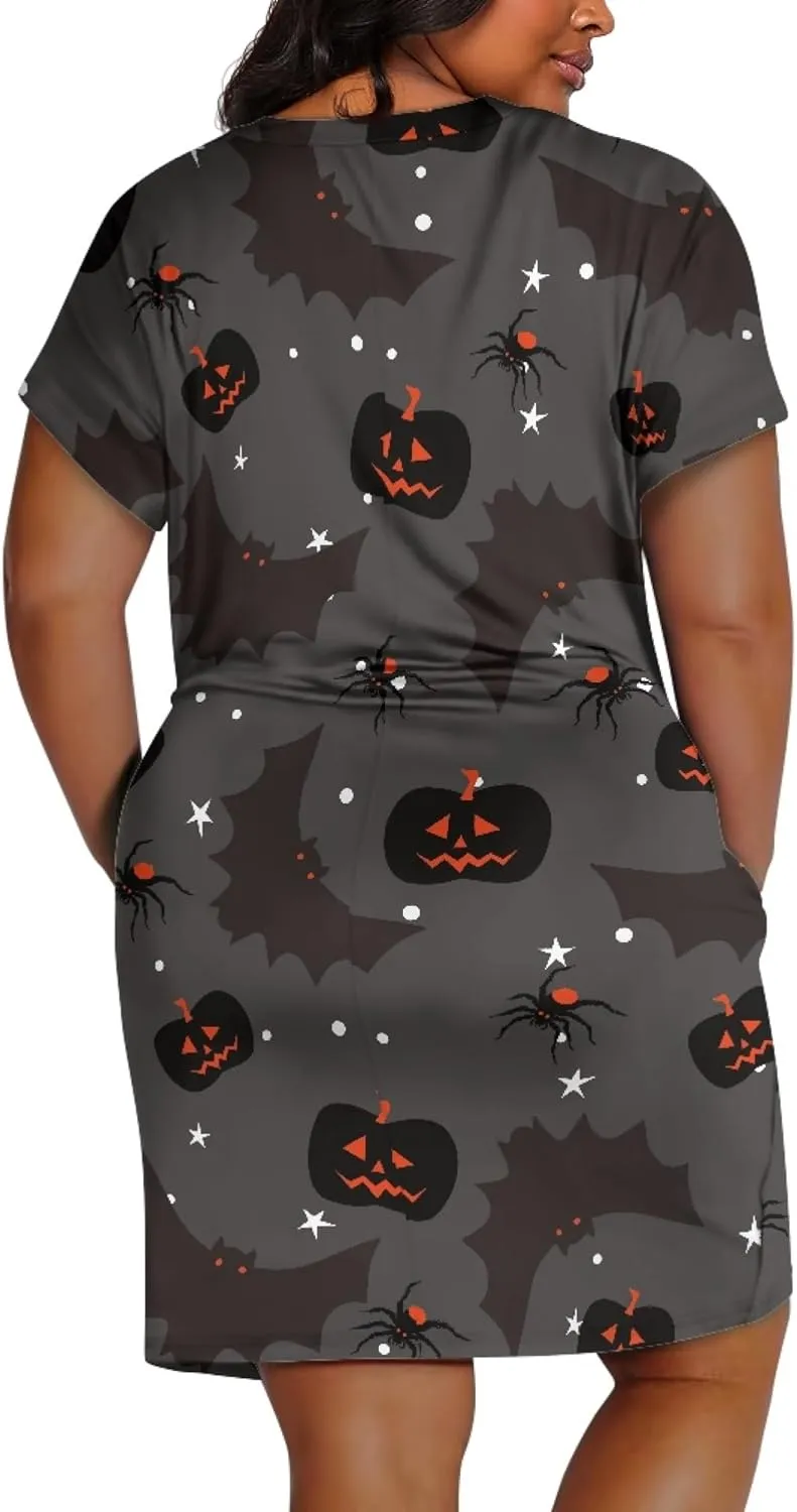 CLOHOMIN Women Short Sleeve Dresses Party Knee Length Dress Oversized Midi Dress Special Occasion Dresses with Pockets