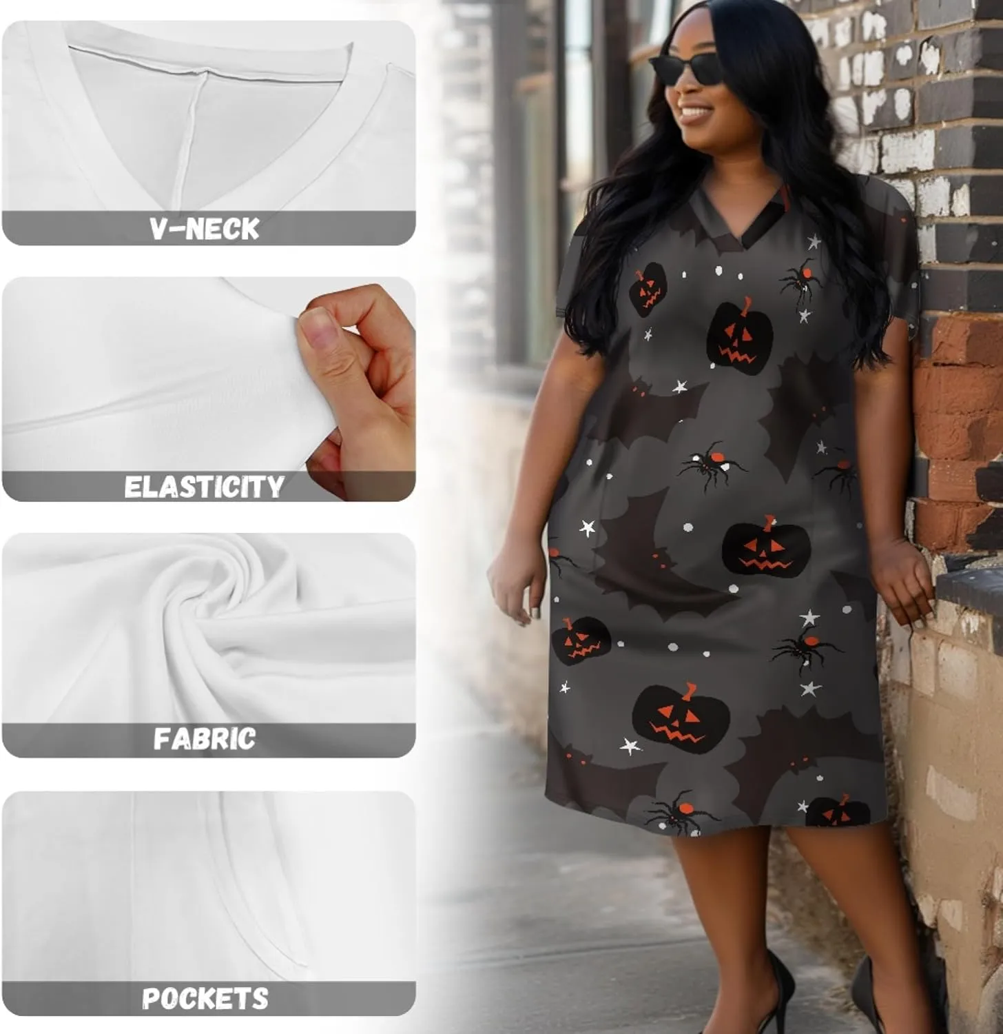 CLOHOMIN Women Short Sleeve Dresses Party Knee Length Dress Oversized Midi Dress Special Occasion Dresses with Pockets