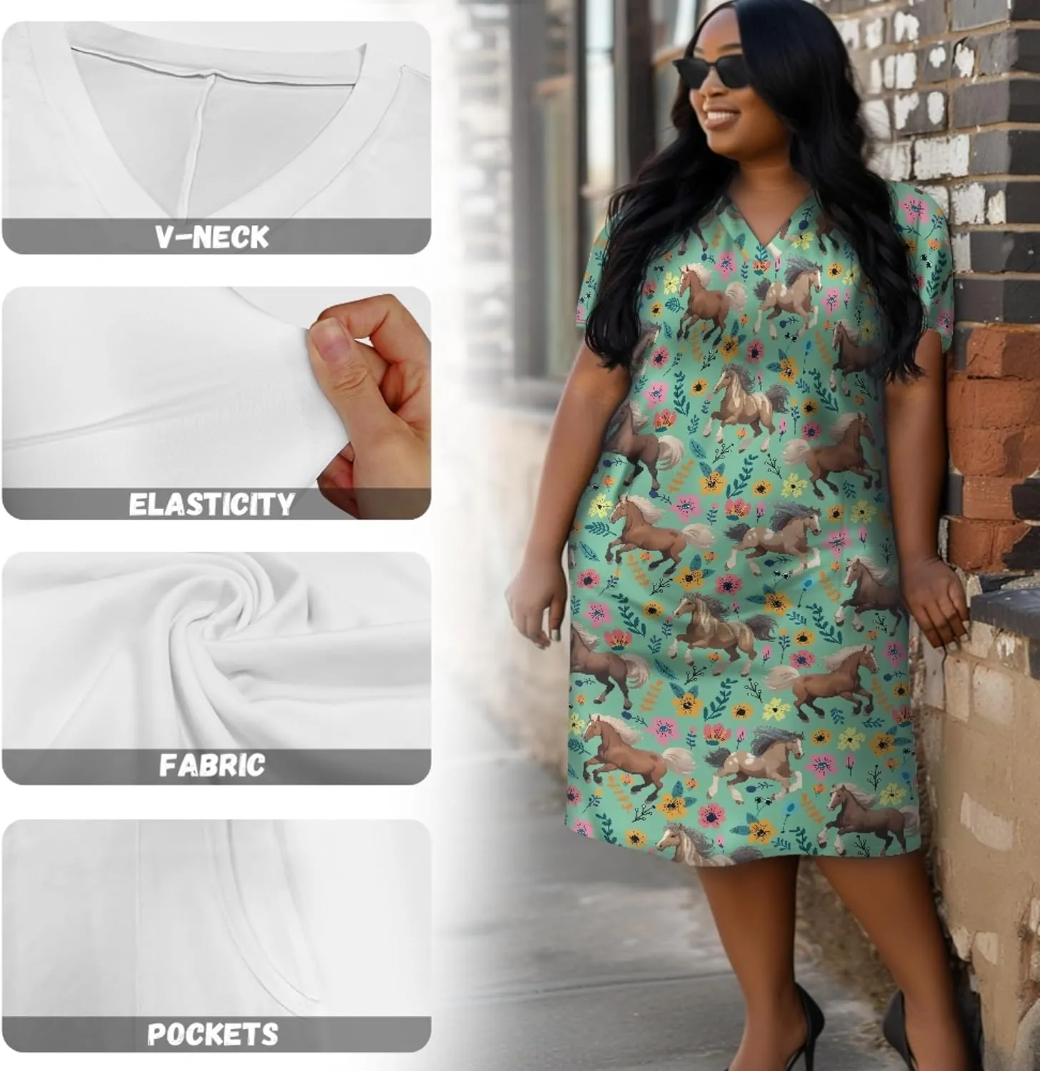 CLOHOMIN Women Short Sleeve Dresses Party Knee Length Dress Oversized Midi Dress Special Occasion Dresses with Pockets