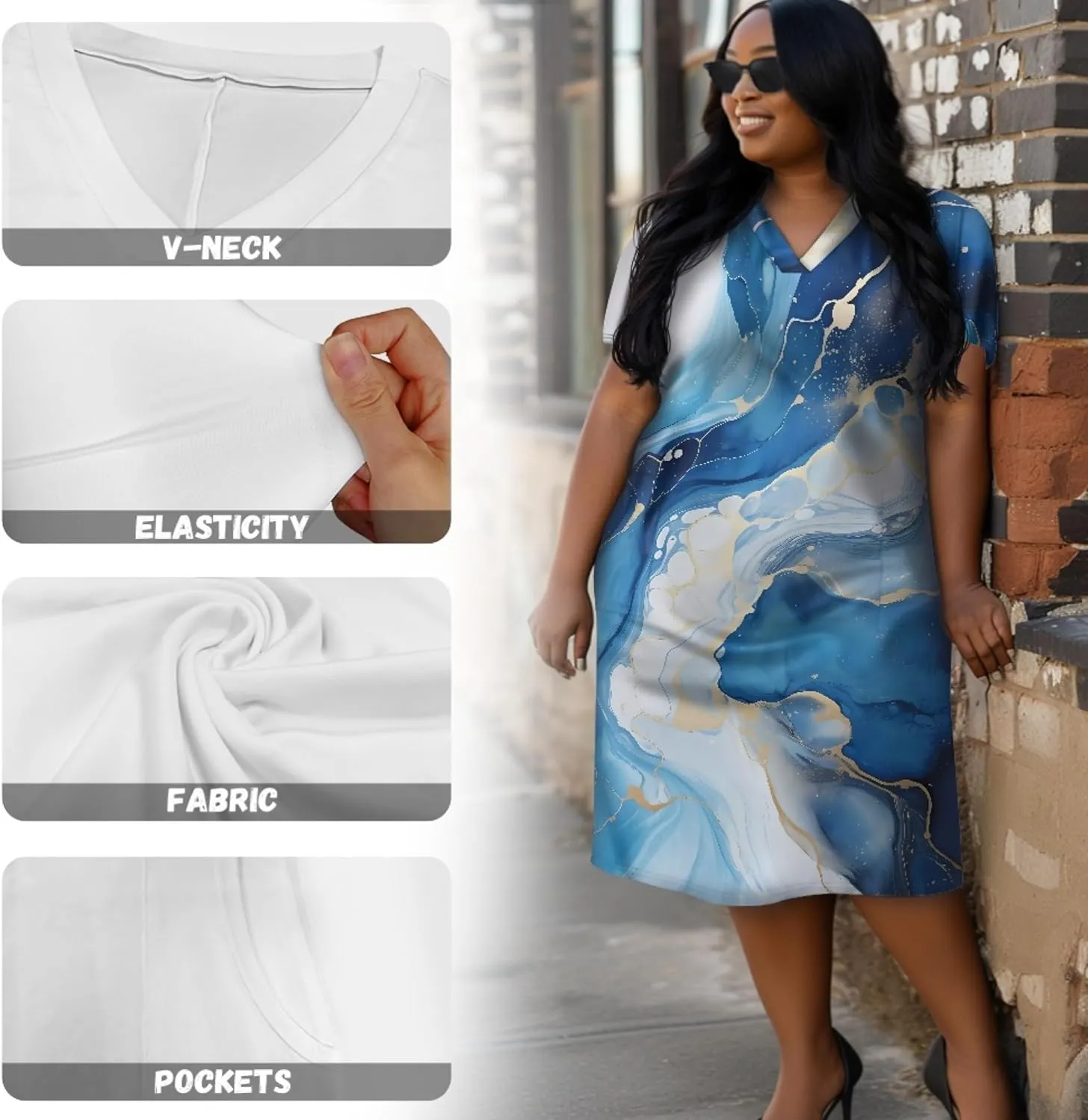 CLOHOMIN Women Short Sleeve Dresses Party Knee Length Dress Oversized Midi Dress Special Occasion Dresses with Pockets