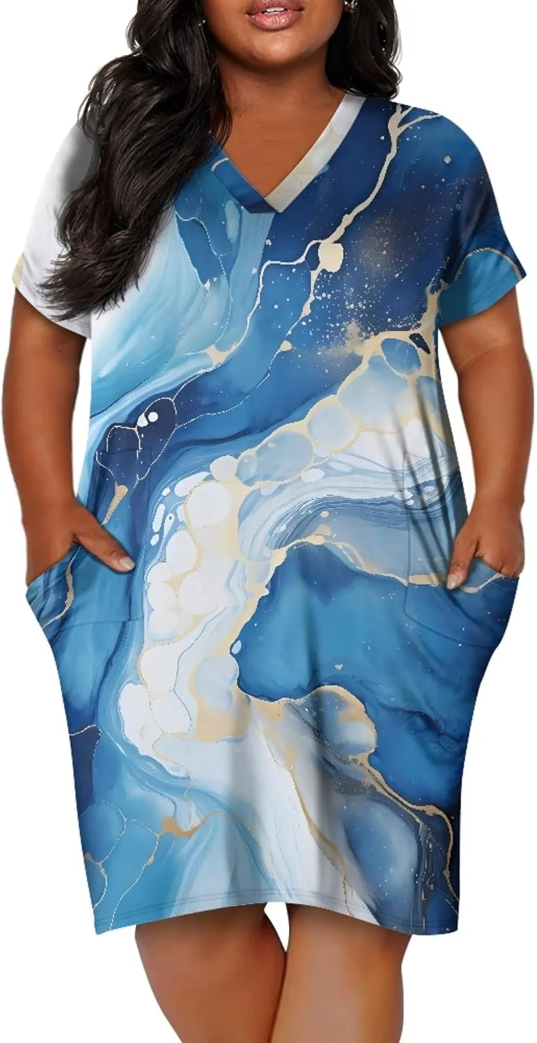 CLOHOMIN Women Short Sleeve Dresses Party Knee Length Dress Oversized Midi Dress Special Occasion Dresses with Pockets