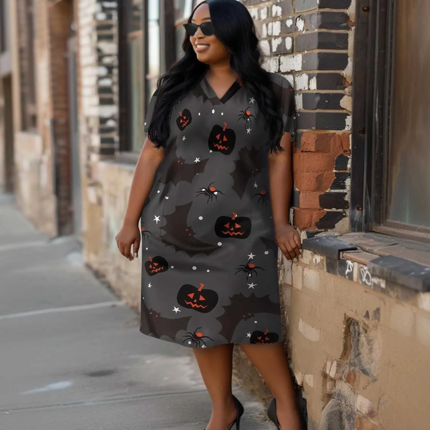 CLOHOMIN Women Short Sleeve Dresses Party Knee Length Dress Oversized Midi Dress Special Occasion Dresses with Pockets