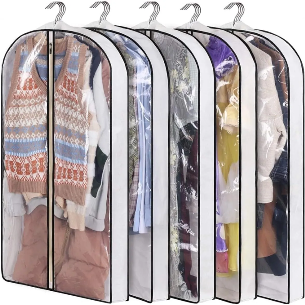 Clothes Cover Hanging Clear Clothes Bag with 4" Gusseted Garment Bag Suit Bag for Closet Suit Bags (Color : 5pcs, Size : 58 * 10 * 137cm)