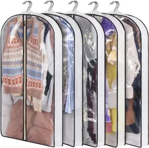 Clothes Cover Hanging Clear Clothes Bag with 4" Gusseted Garment Bag Suit Bag for Closet Suit Bags (Color : 5pcs, Size : 58 * 10 * 152cm)