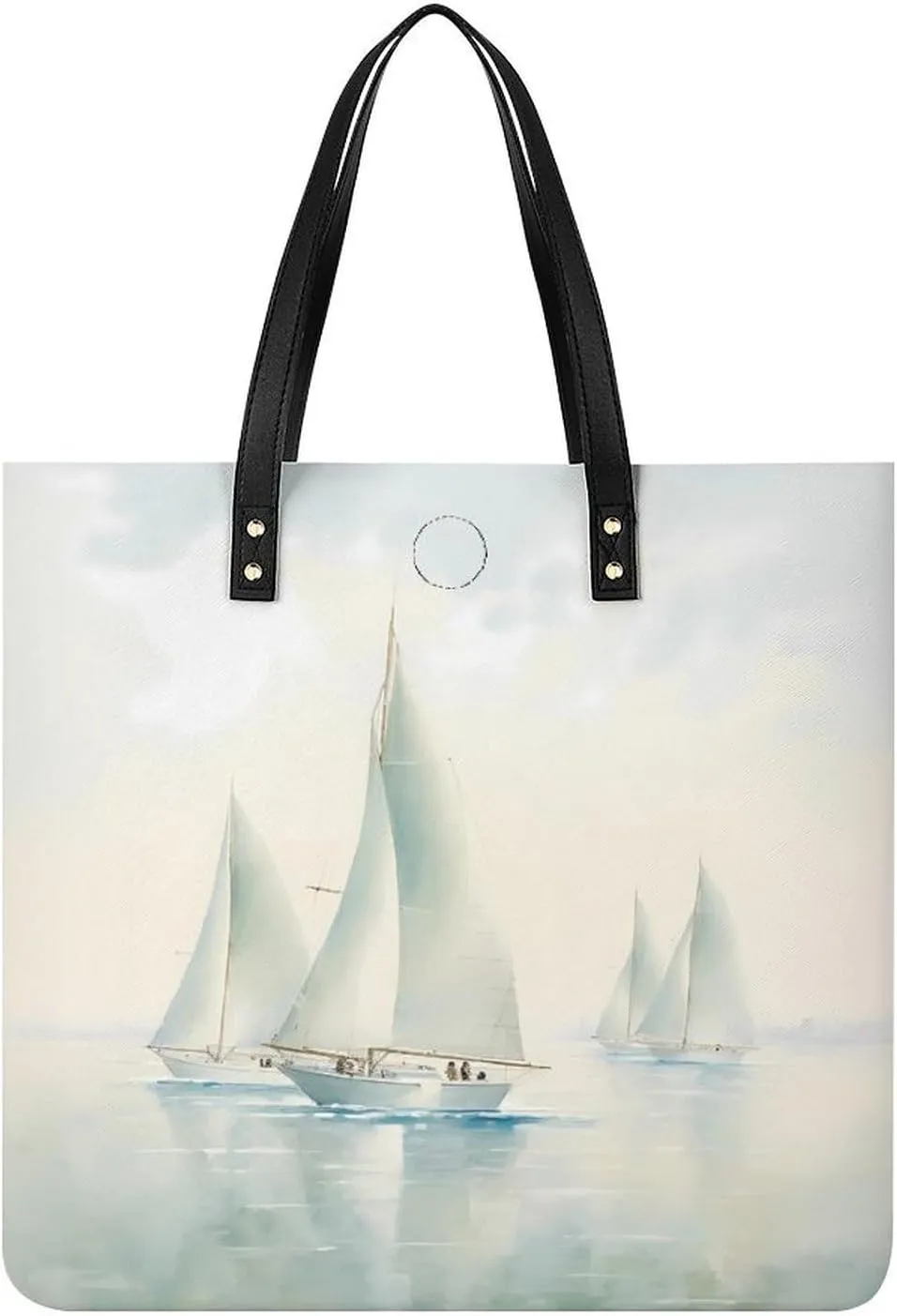 Coastal Sailing Seascape Boats Tote Bags PU Leather Top Handle Satchel Handbags Shoulder Bags Travel Purse for Women Men