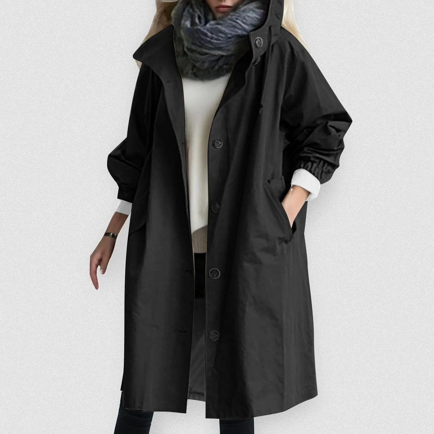 cooki Trench Coat Women Fall Jackets Women's Double Breasted Long Trench Coat Windproof Classic Lapel Slim Overcoat with Belt