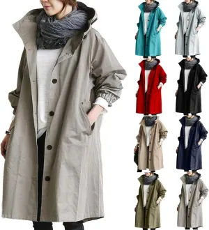 COTECRAM Women's Trench Jackets Plus Size Casual Long Rain Jacket Fashion Winter Hooded Oversized Windbreaker Coats Outerwear