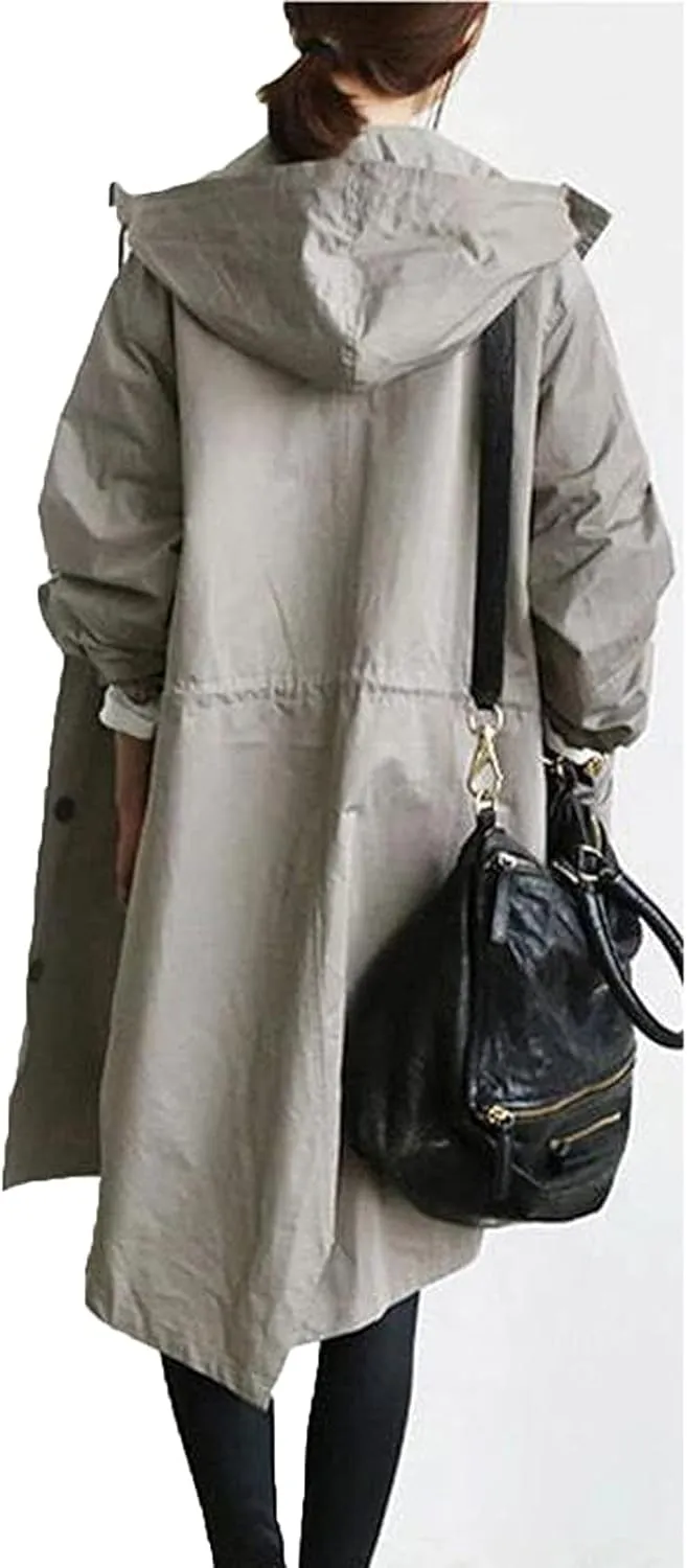 COTECRAM Women's Trench Jackets Plus Size Casual Long Rain Jacket Fashion Winter Hooded Oversized Windbreaker Coats Outerwear