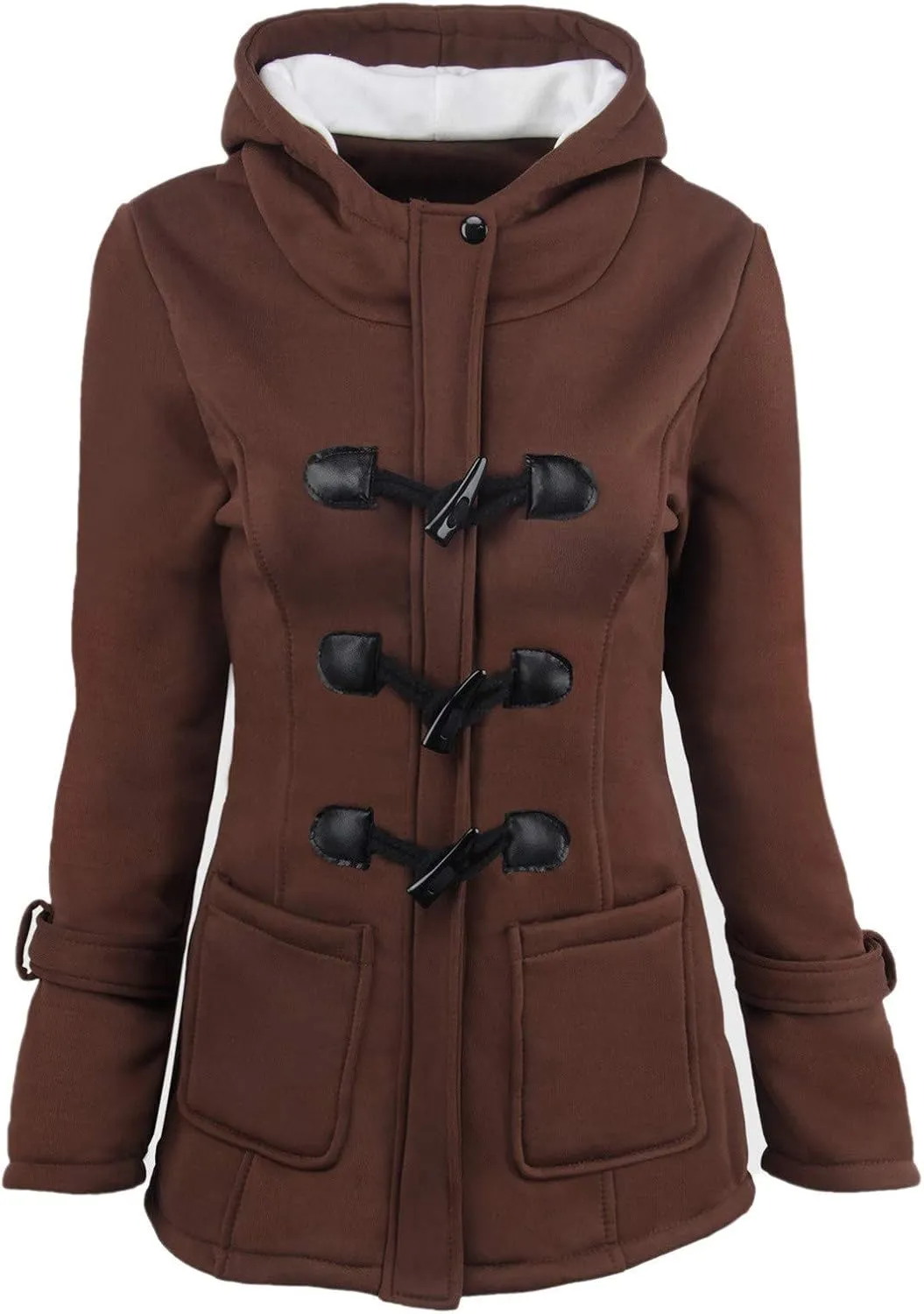 Cotton Jackets for Women 2024 Solid Horn Buttons Overcoat Hoodies Padded Wool Lined Hooded Long Sleeve Coat Jacket