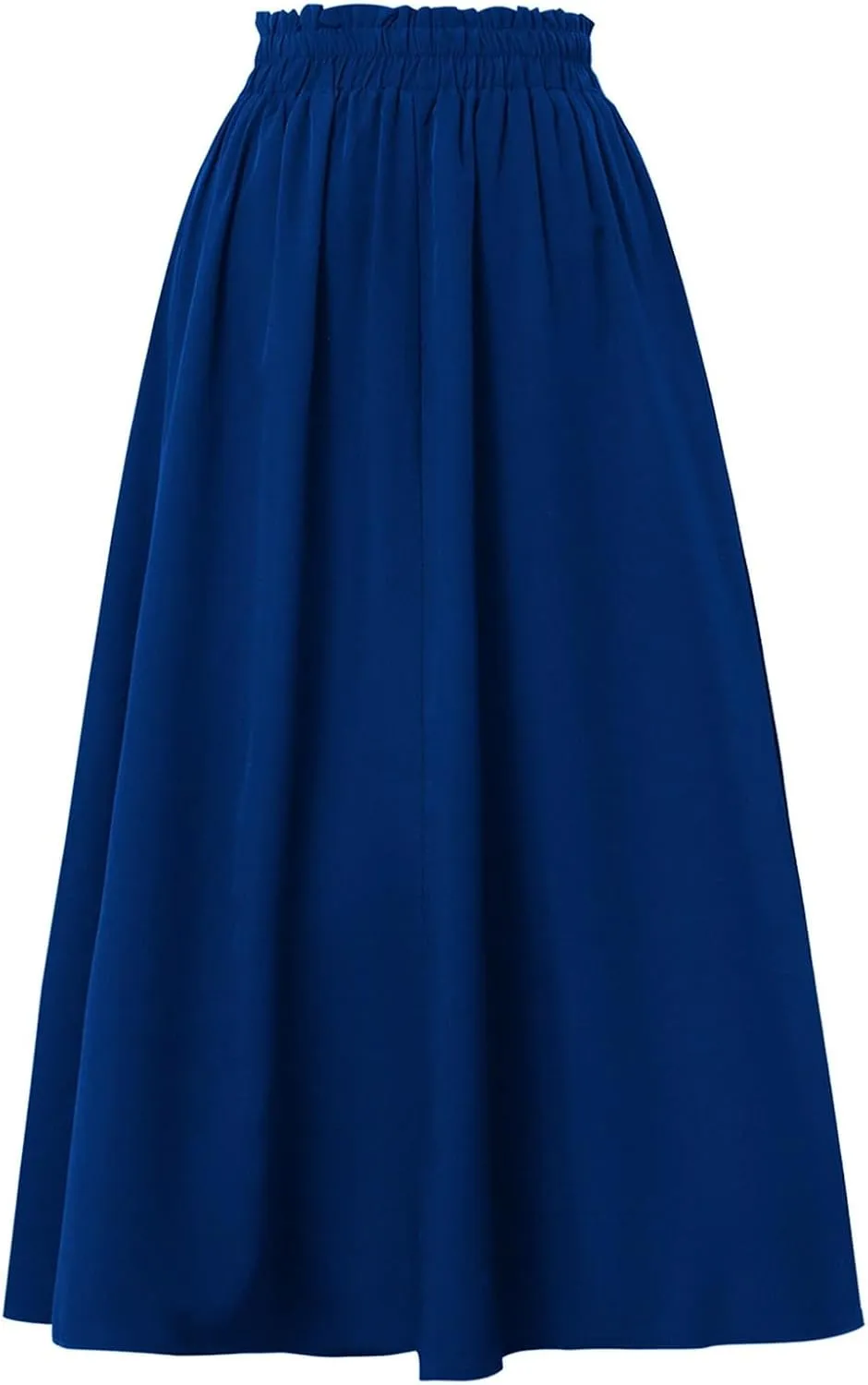 Cotton Linen Skirts for Women Midi Length Summer Drawstring Elastic Waist Smocked A-Line Skirt Knee Length with Pocket