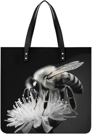 Country Bee Floral Bee Tote Bags PU Leather Top Handle Satchel Handbags Shoulder Bags Travel Purse for Women Men