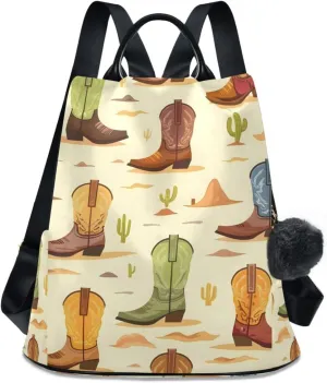 Cowboy Boots Backpack for Women Anti Theft Large Fashion Travel Shoulder Bag Purse Rucksack Lightweight