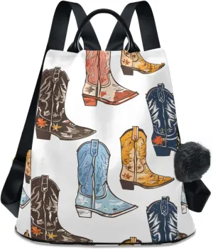 Cowboy Boots Backpack for Women Anti Theft Large Fashion Travel Shoulder Bag Purse Rucksack Lightweight