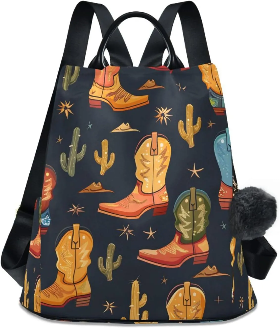 Cowboy Boots Cactus Backpack for Women Anti Theft Large Fashion Travel Shoulder Bag Purse Rucksack Lightweight