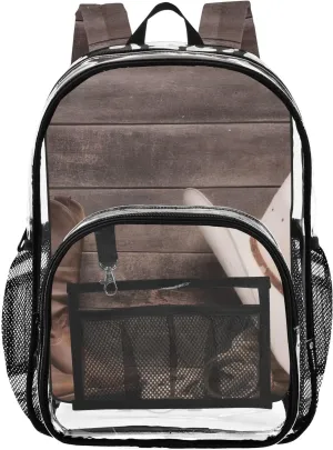 Cowboy Hat Leather Boots Print Clear Backpack with Back Print, Heavy Duty See Through Backpacks PVC Transparent Daypack for Travel Security