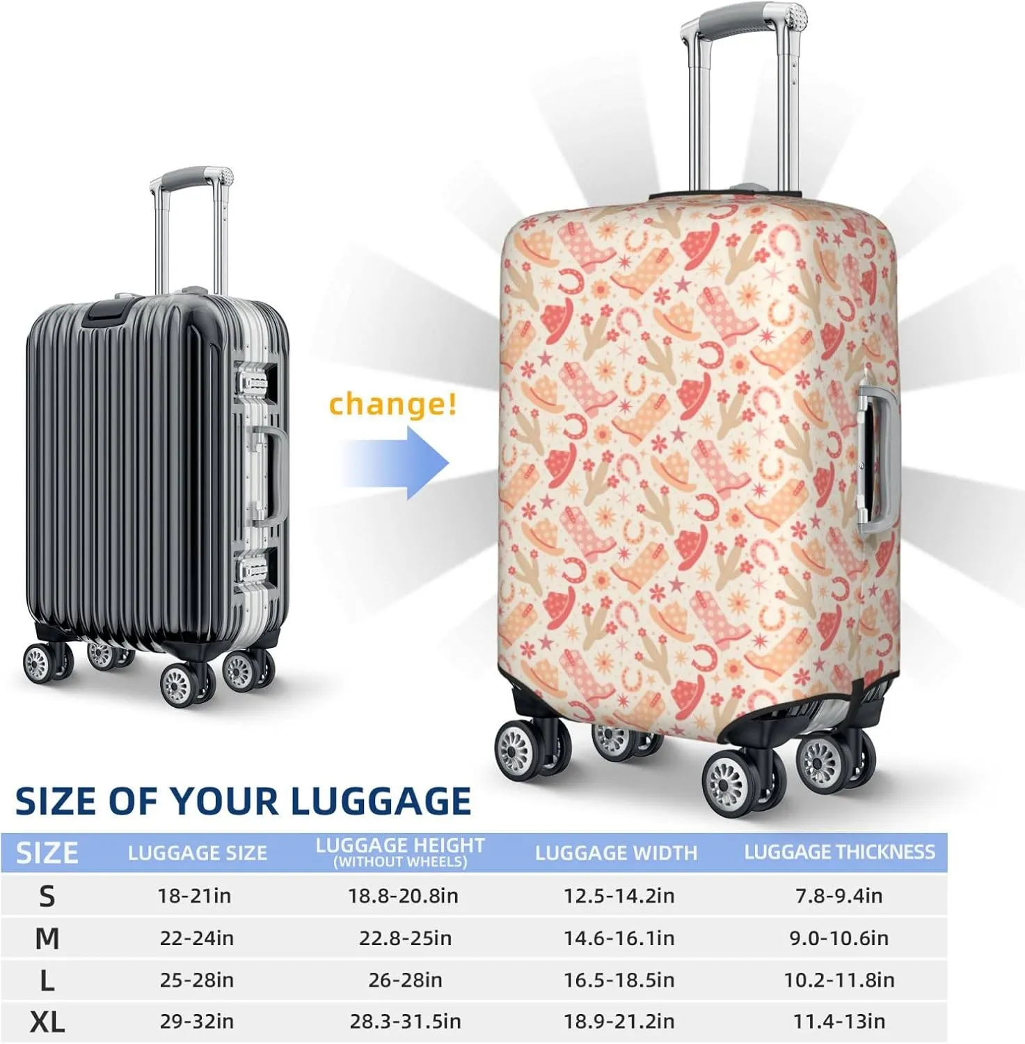 Cowgirl Boots 4 Print Luggage Covers For Suitcase,Elastic Washable & Stretchable Suitcase Covers For Luggage, Anti-Scratch - Fits 18-32 Inch Luggage-No Luggage Included