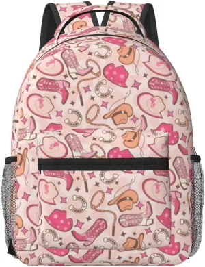 Cowgirl Hat And Boots Backpack For Women Men Preppy Lightweight Backpack Laptop Travel Sports Bag Casual Daypack Backpack Adjustable Shoulder Straps With Multiple Pockets