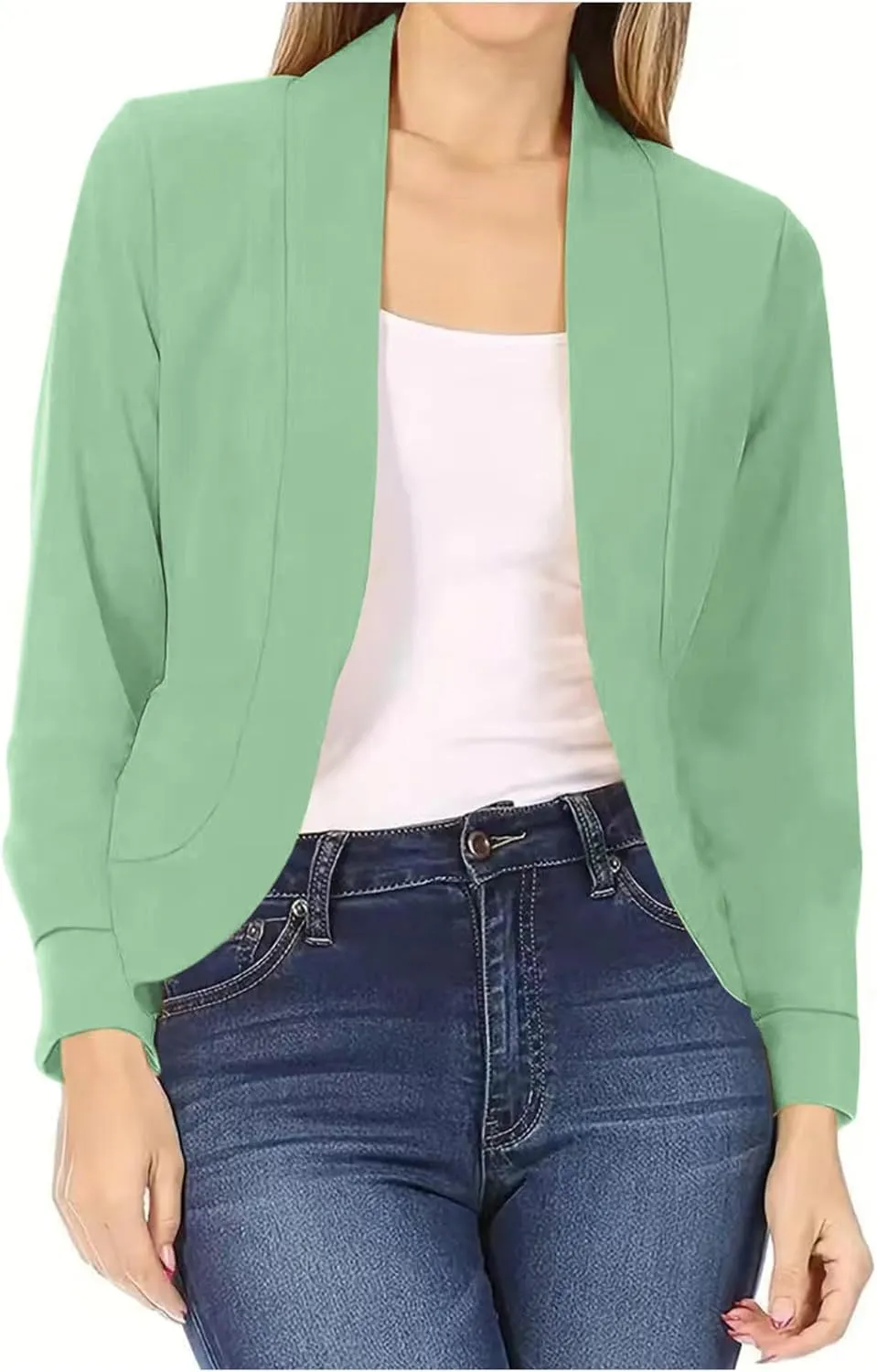 Cropped Blazers for Women 3/4 Sleeve Lightweight Summer Blazer Cardigan Open Front Work Bussiness Casual Jacket