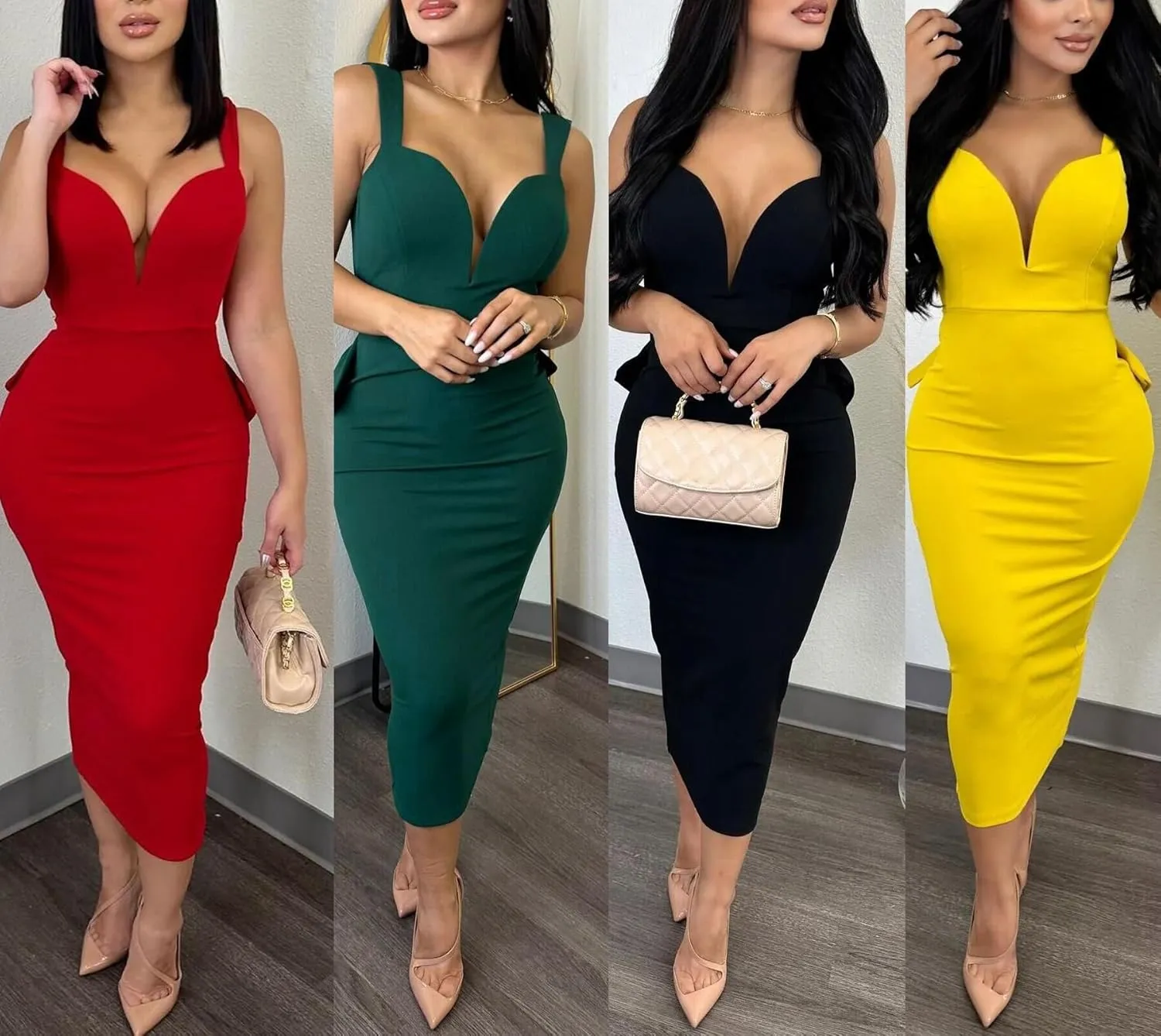 cu4eve Sexy Cocktail Dress for Women Backless Sleeveless V Neck Bow Open Back Midi Bodycon Homecoming Dresses Plus Size