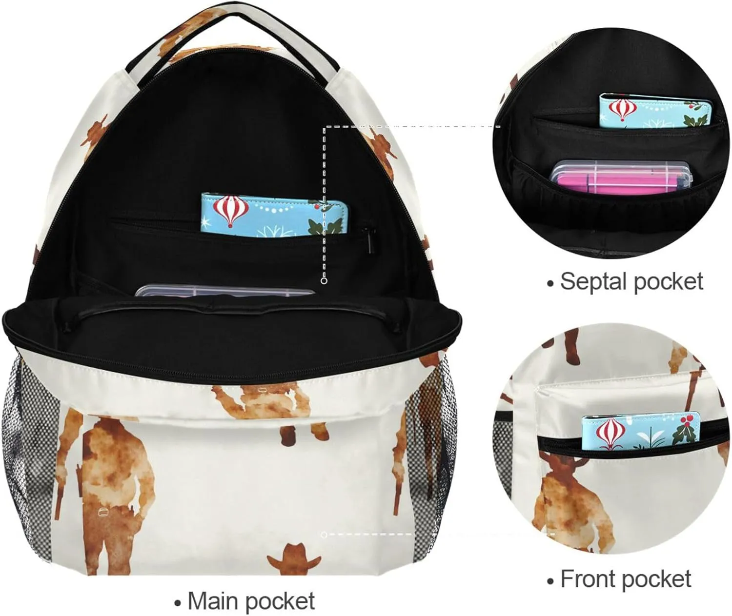 Cute Backpack for Teacher Nurse Waterproof Travel Laptop Backpack with Chest Strap for College Work Western Cowboy Boots Gun Vast Wilderness
