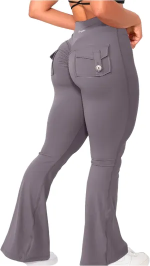 Danysu Flare Leggings with Pockets for Women Scrunch Butt Lifting Cargo Leggings V Waist Tummy Control Bootcut Yoga Pants