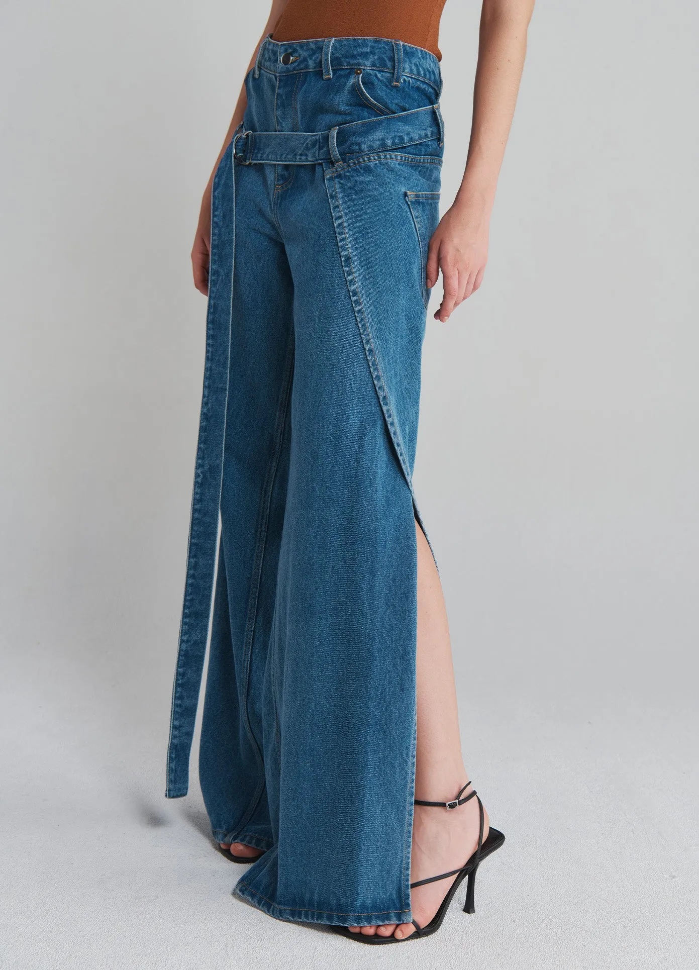Deconstructed Wrap Denim Jeans