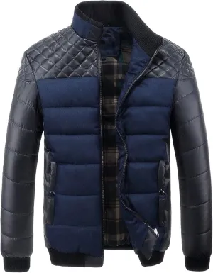DGHM-JLMY Men's Shoulder Chest Rhombic Quilted Coat Thicken Stand Collar Warm Zipper Coat splicing Cotton-Padded Jacket