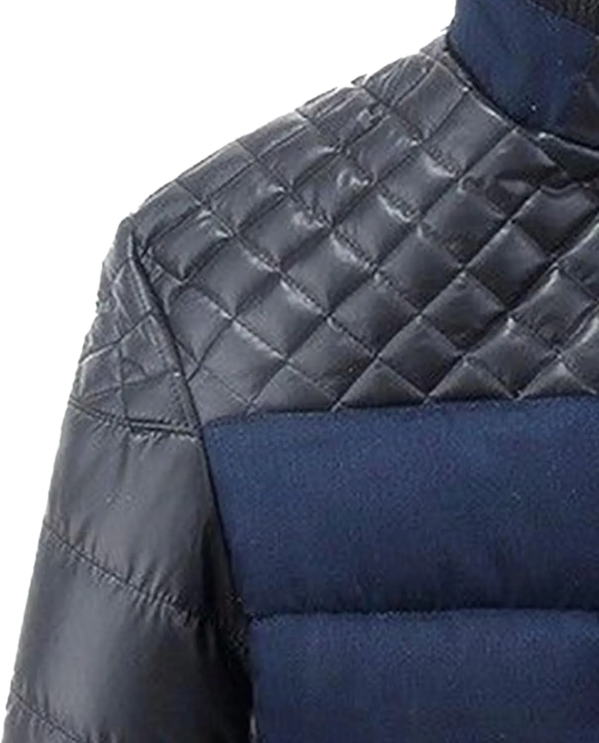 DGHM-JLMY Men's Shoulder Chest Rhombic Quilted Coat Thicken Stand Collar Warm Zipper Coat splicing Cotton-Padded Jacket