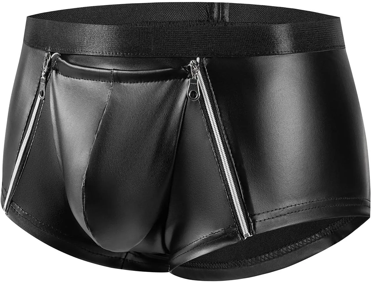 DingMi Mens PVC Soft Patent Leather Shorts Fun Underwear Jock Straps Boxer Briefs Opening Zipper