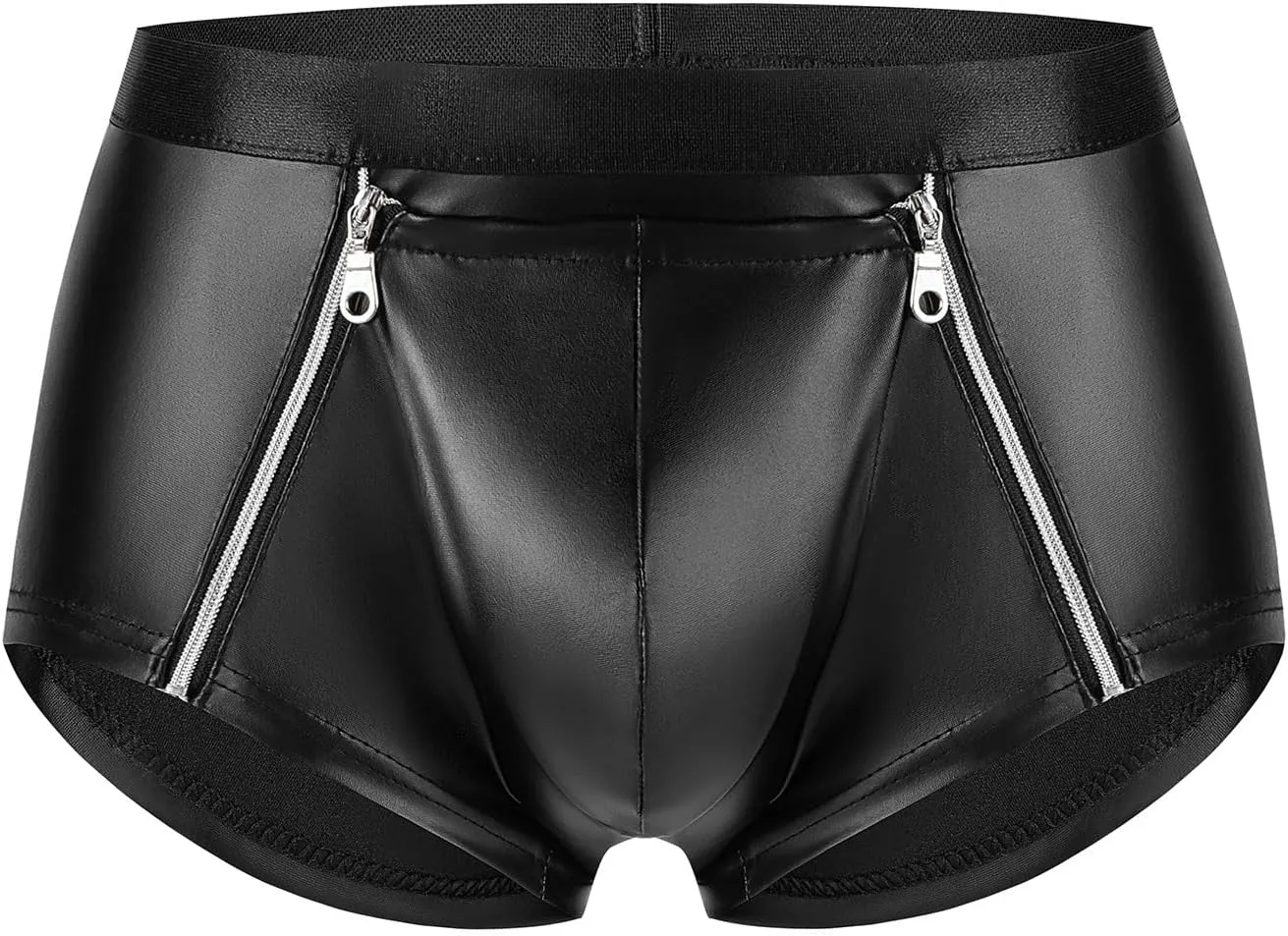 DingMi Mens PVC Soft Patent Leather Shorts Fun Underwear Jock Straps Boxer Briefs Opening Zipper