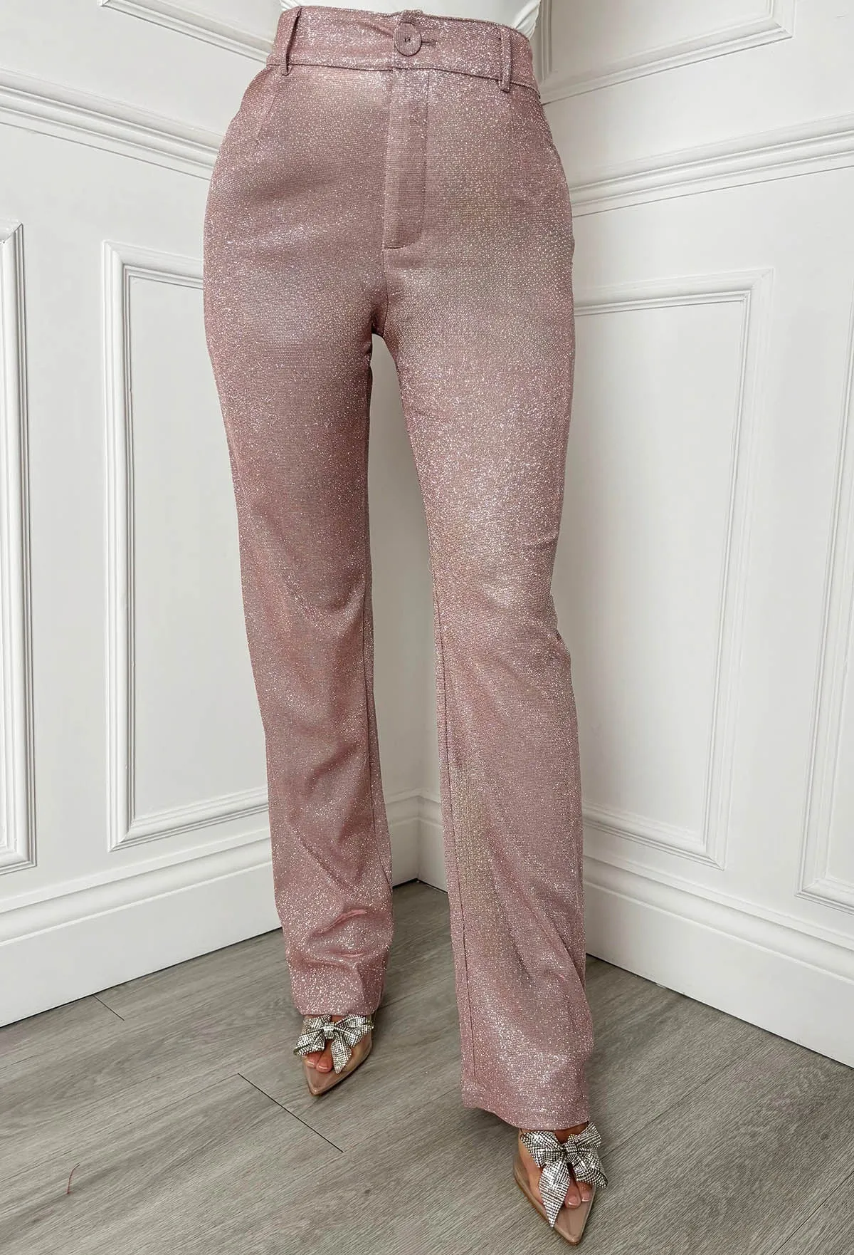 Divine Diva Pink Lurex Stretch Straight Leg Trousers