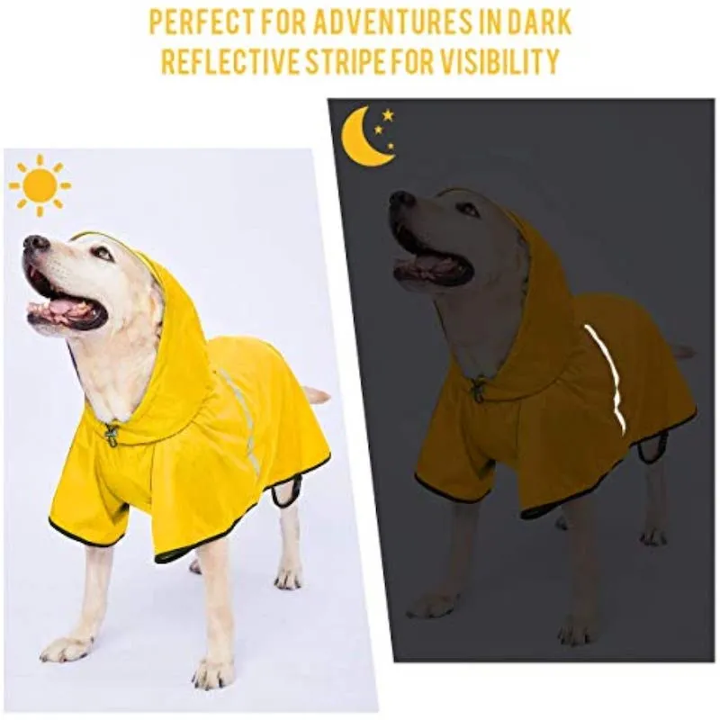 Dog raincoat with adjustable belly strap and leash hole