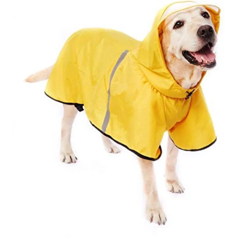 Dog raincoat with adjustable belly strap and leash hole