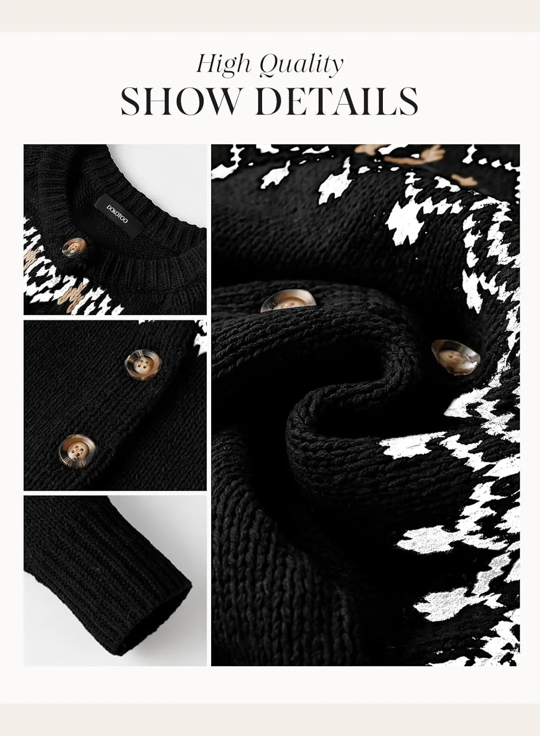 Dokotoo Womens Cardigans Casual Long Sleeve Chunky Knit Fall Winter Button Down Fair Isle Cardigan Sweaters