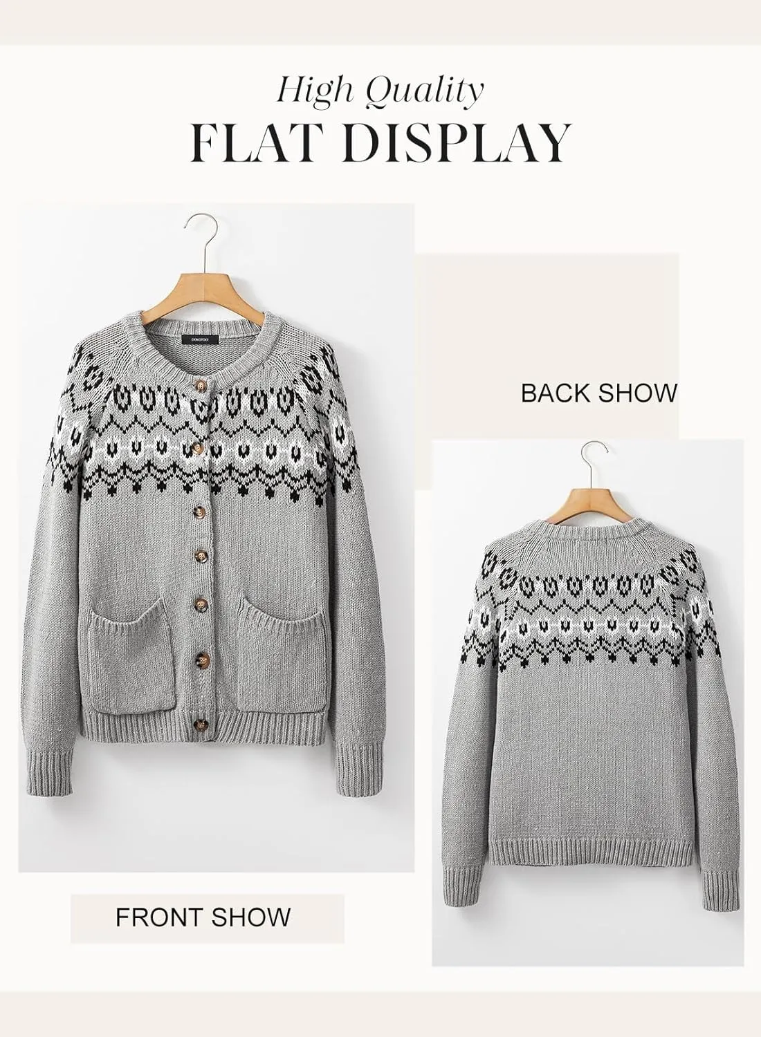 Dokotoo Womens Cardigans Casual Long Sleeve Chunky Knit Fall Winter Button Down Fair Isle Cardigan Sweaters