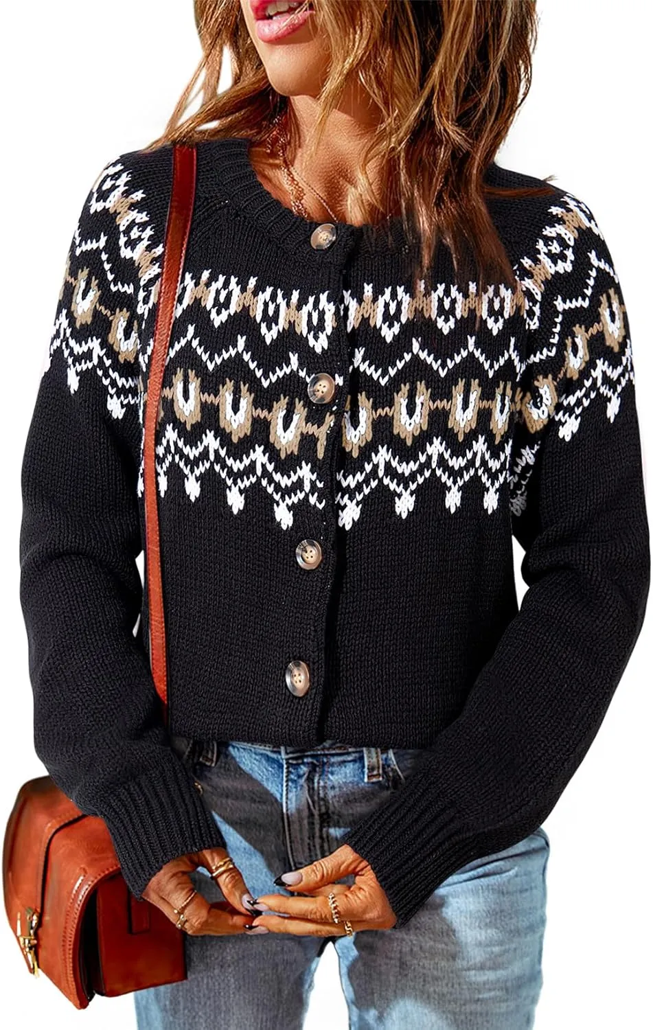 Dokotoo Womens Cardigans Casual Long Sleeve Chunky Knit Fall Winter Button Down Fair Isle Cardigan Sweaters