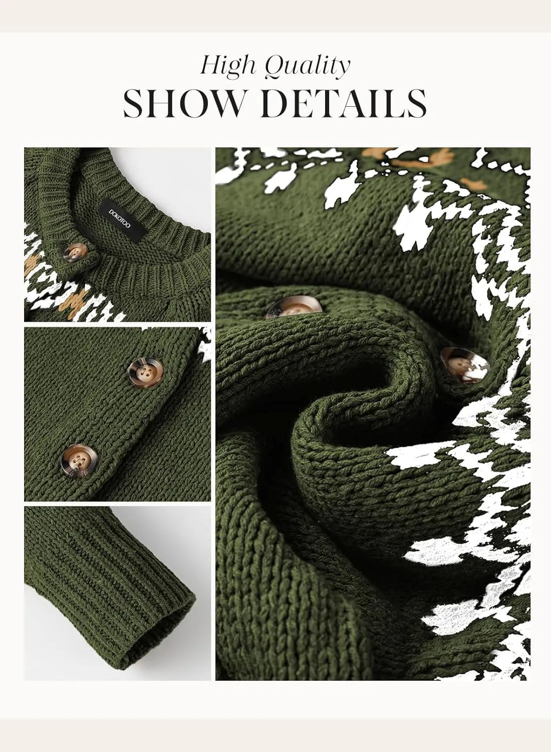 Dokotoo Womens Cardigans Casual Long Sleeve Chunky Knit Fall Winter Button Down Fair Isle Cardigan Sweaters