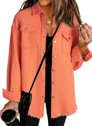 Dokotoo Women's Oversized Denim Jacket Casual Long Sleeve Denim Shirts Distresse Jean Jacket 2025 Spring Outfits